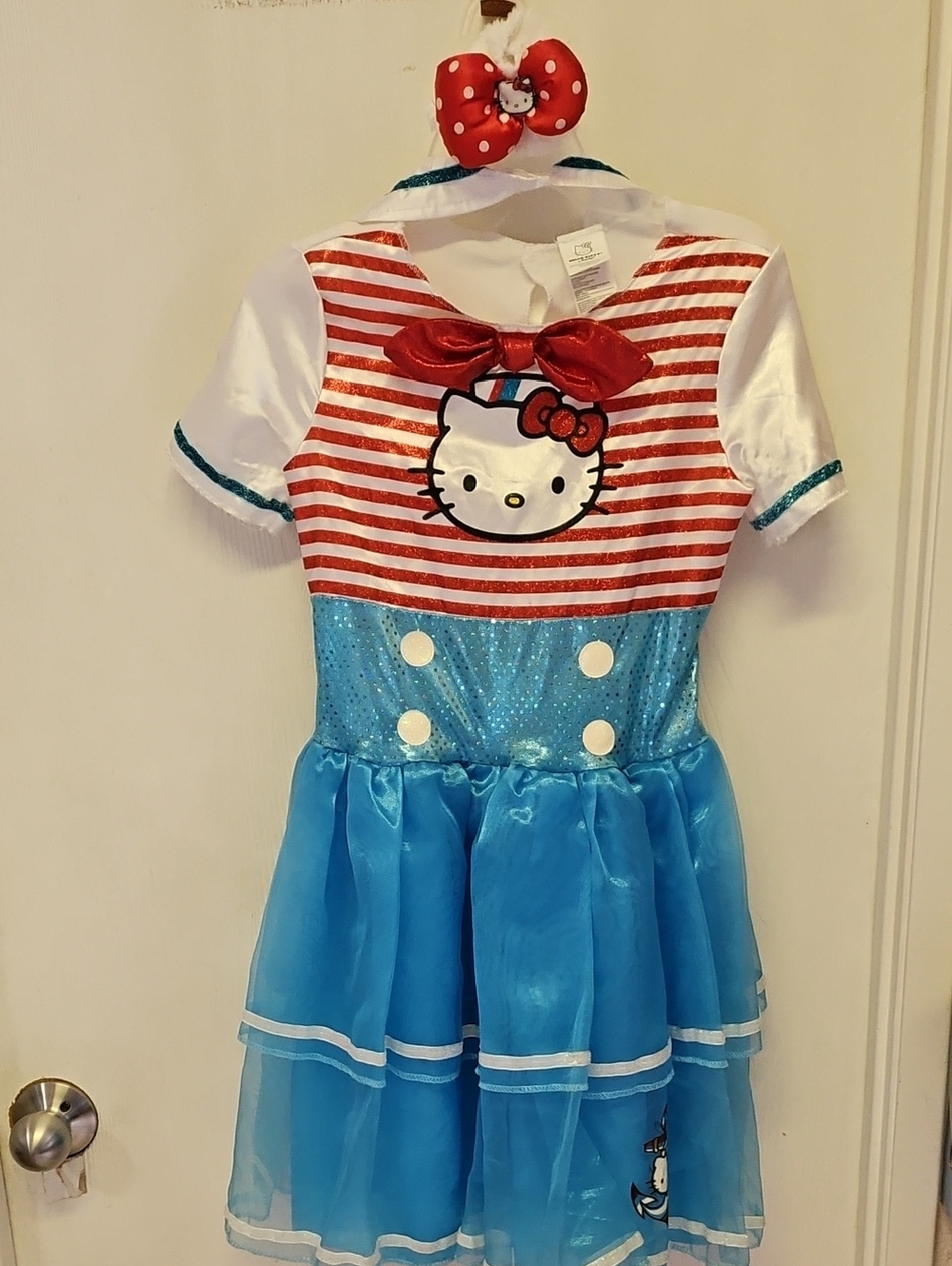 Hello Kitty Blue and Red Striped Sailor Dress Costume